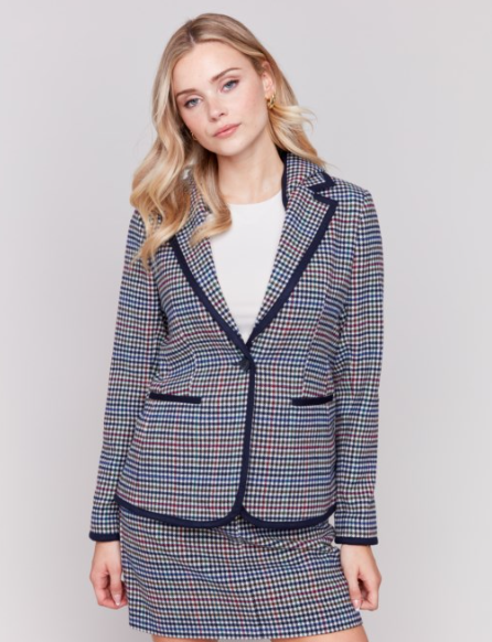 WOVEN PLAID HOODIE BLAZER