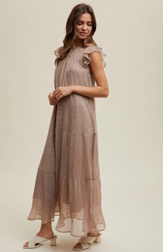 TIERED PLEATED MAXI DRESS