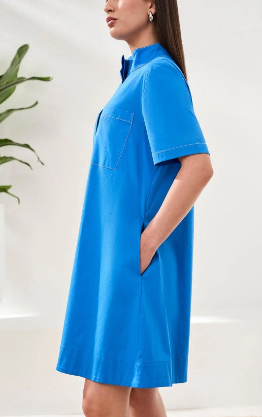 A-LINE STRETCH POPLIN DRESS