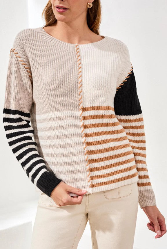 MULTI STRIPE BOAT NECK SWEATER