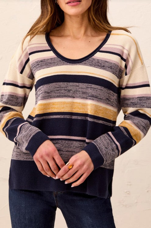 WAFFLE KNIT U-NECK SWEATER