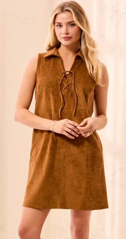 FAUX SUEDE LACE UP DRESS