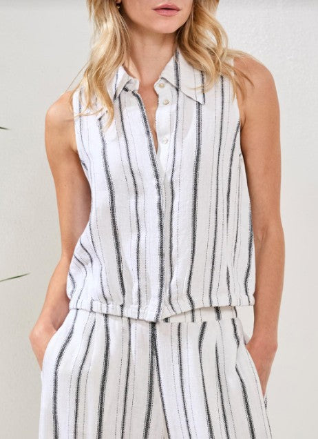 STRIPED SLEEVELESS BUTTON DOWN