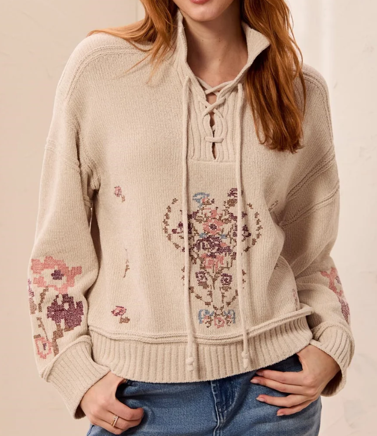 LACE UP FLORAL SWEATER 6335O