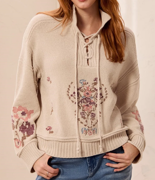 LACE UP FLORAL SWEATER 6335O