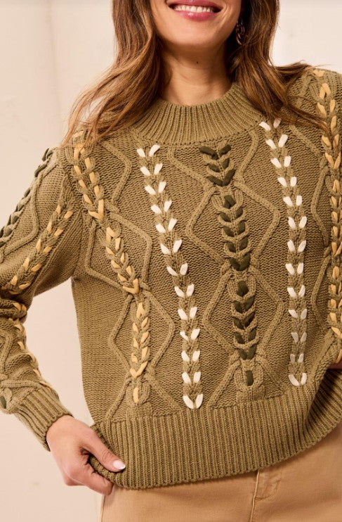 LACE UP CABLE KNIT SWEATER