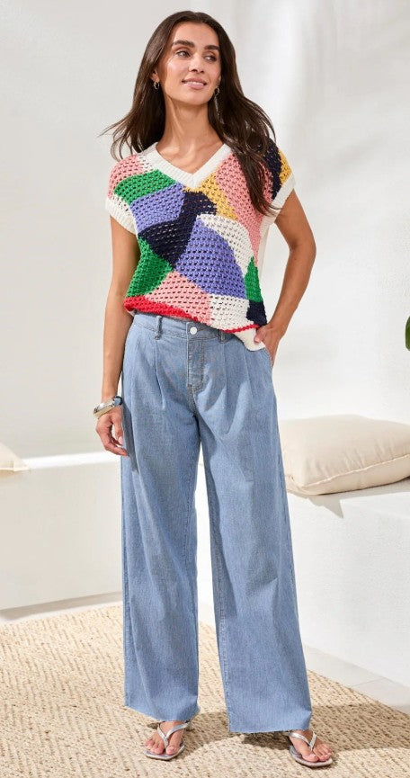 AUDREY PLEATED STRIPED DENIM