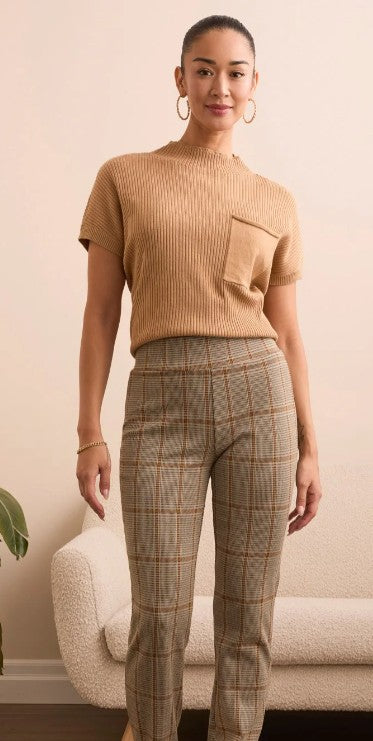 PLAID KNIT PULL ON ANKLE PANT