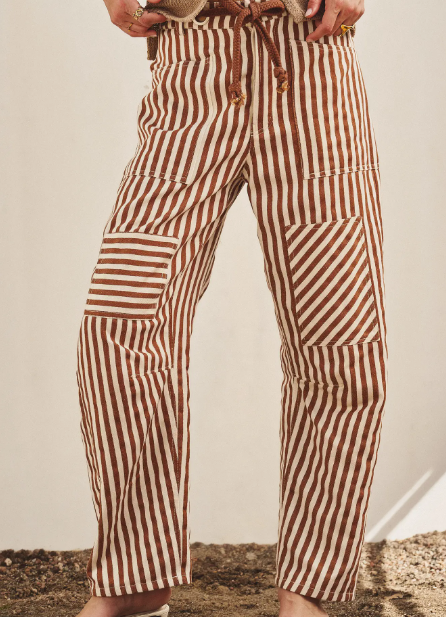 RED STRIPED PATCH POCKET UTILITY PANTS