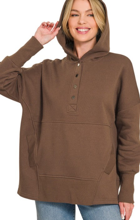 HALF SNAP HOODED SWEATSHIRT