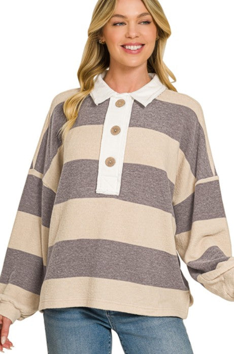 STRIPED HACCI POLO SWEATER