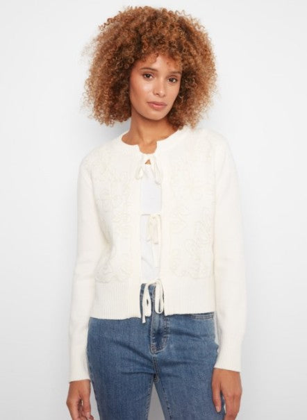 BOW TIE FRONT CARDIGAN ECRU