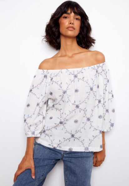 OFF SHOULDER EMBROIDERED BLOUSE