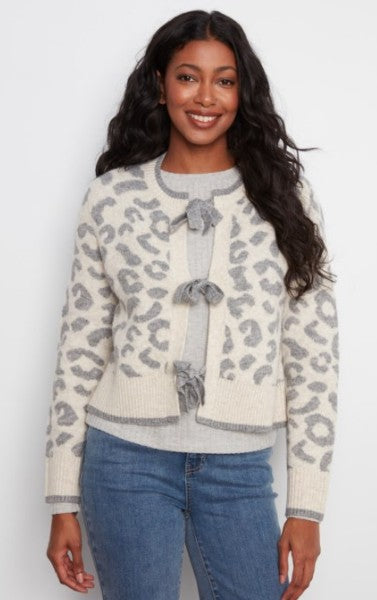 LEOPARD TIE FRONT CARDIGAN