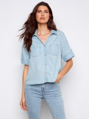 TENCEL BLOUSE W/PATCH POCKETS