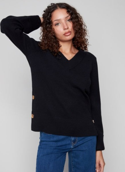 SWEATER W/CUFF AND BUTTON DETAIL