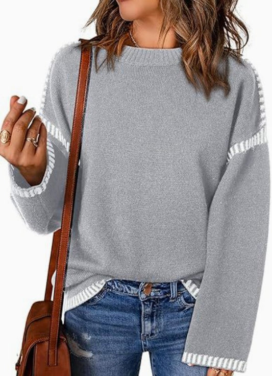 SWEATER WITH CONTRAST STITCHING