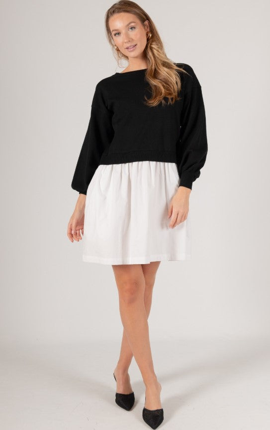 SWEATER AND POPLIN CONTRAST DRESS