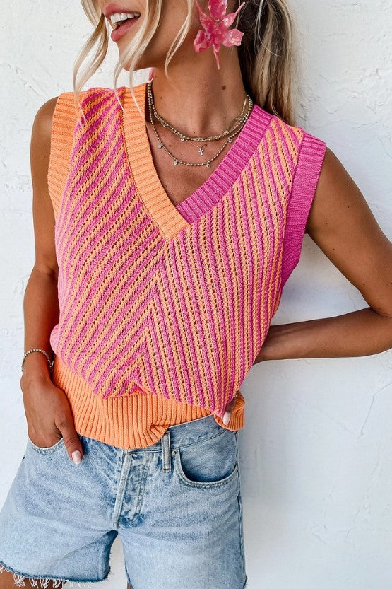 CHEVRON KNIT V NECK SWEATER VEST