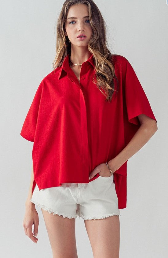 SHORT SLEEVE BUTTON UP BLOUSE