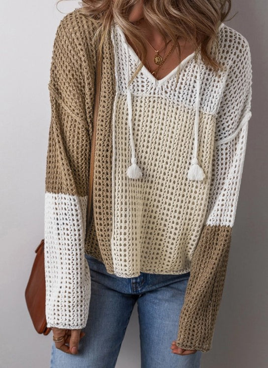 COLORBLOCK OPEN KNIT HOODIE