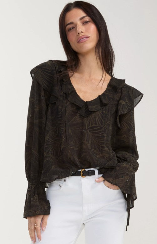 DOUBLE RUFFLE V-NECK BLOUSE