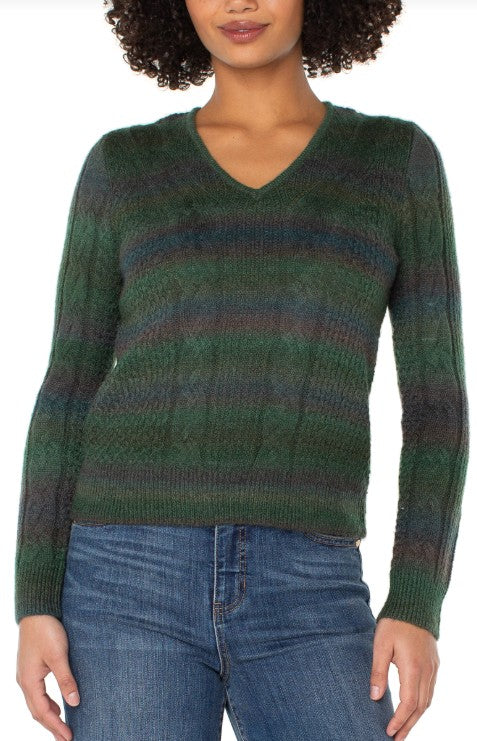 EMERALD MULTI SPACE DYE STRIPE SWEATER