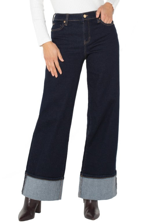 MORGAN WIDE LEG CUFFED JEANS INDIGO