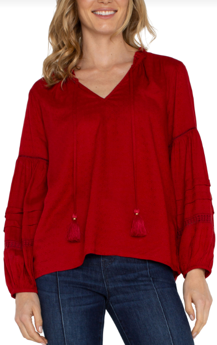 SHIRRED WOVEN BLOUSE