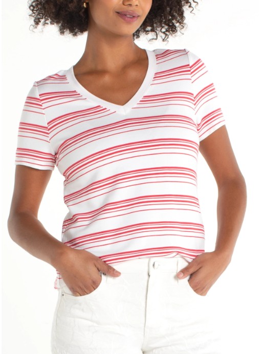 CHERRY STRIPE V-NECK TEE