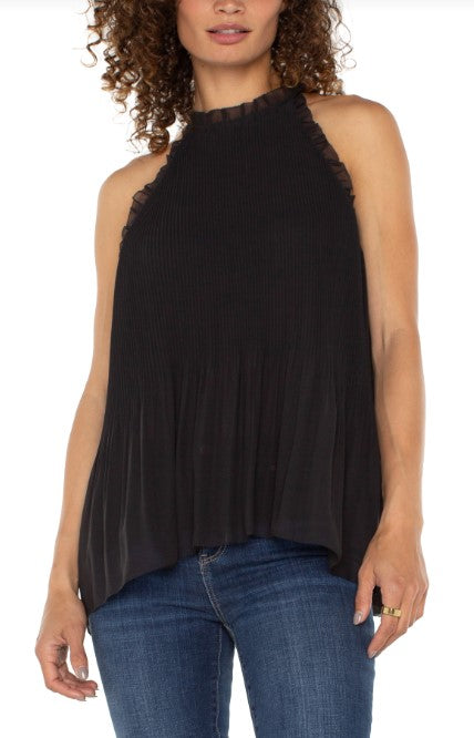 PLEATED HALTER TOP W/RUFFLE