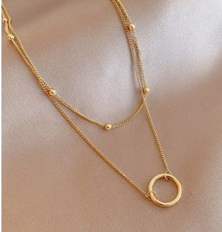 LAYERED GOLD RING NECKLACE