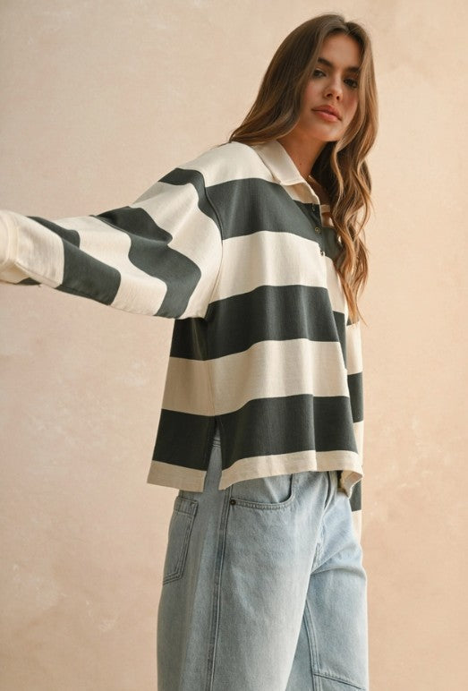 WIDE PANEL KNIT STRIPE SHIRT