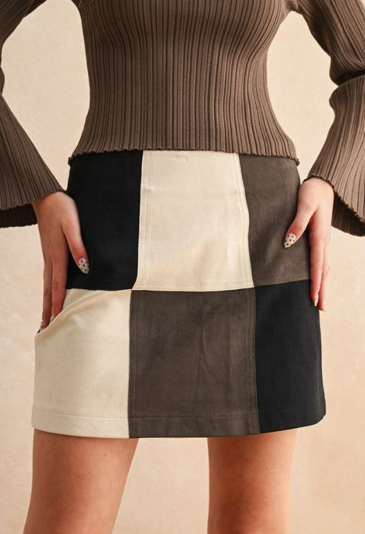 PATCH WORK SUEDE SKIRT