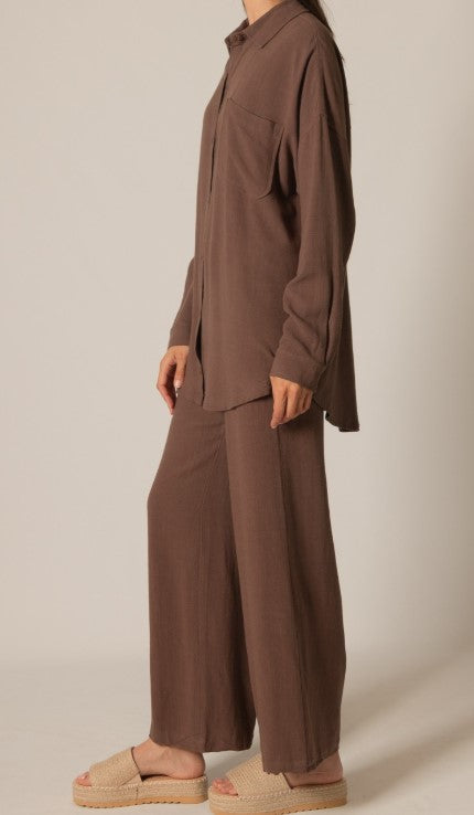 P.CILL LINEN WIDE LEG PANTS W/DRAWSTRING