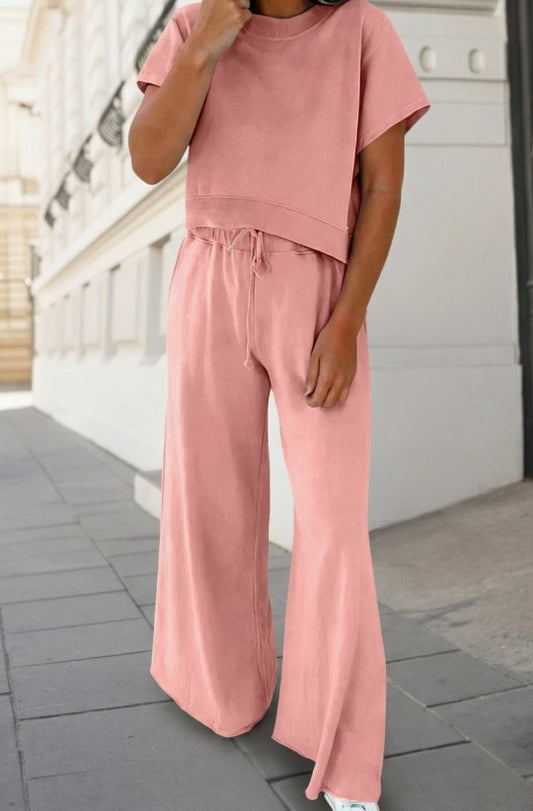 PINK SOFT TEE & WIDE LEG PANTS SET