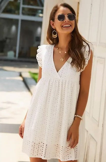 WHITE EYELET DRESS