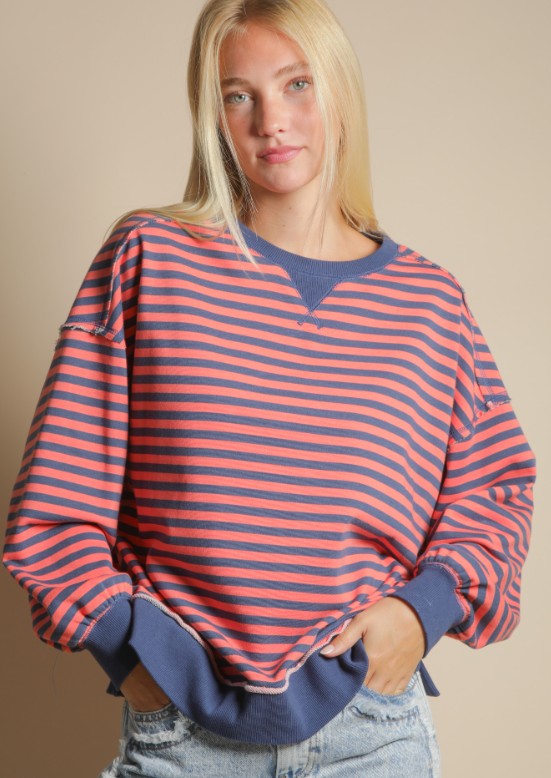 LONG SLEEVE CONTRAST STRIPE KNIT TOP