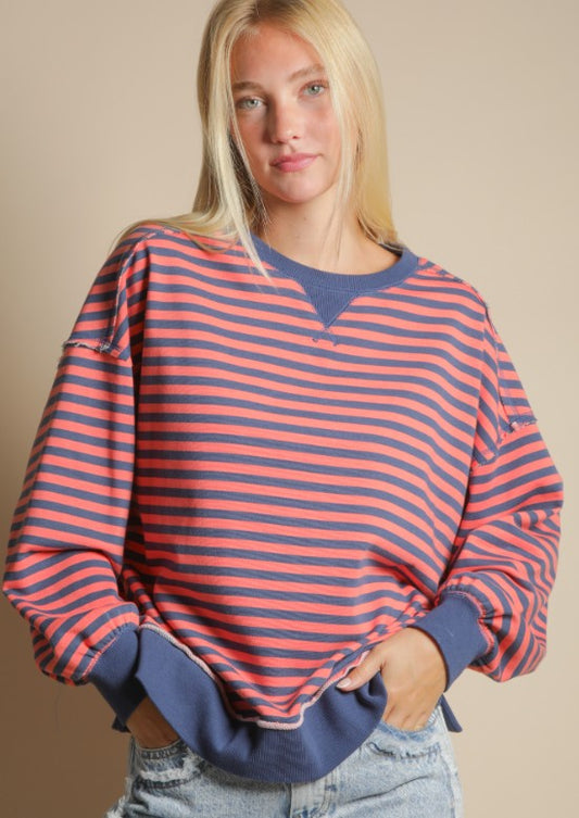LONG SLEEVE CONTRAST STRIPE KNIT TOP