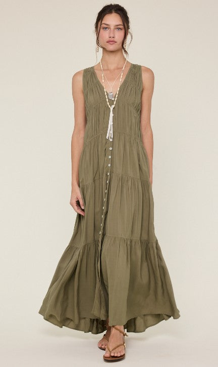 WOVEN OLIVE MAXI DRESS