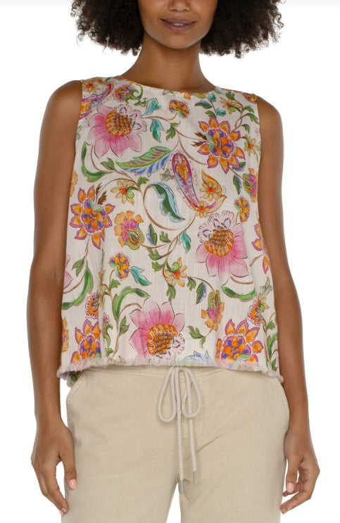 SLEEVELESS WOVEN TOP WITH BUTTON BACK