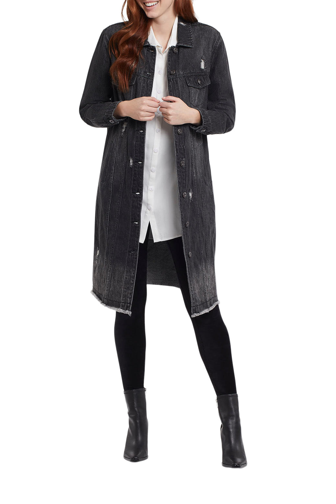 Black denim duster sales coat